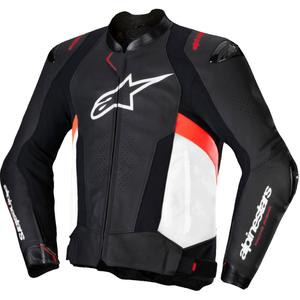 Geaca de piele moto Alpinestars Missile 3 negru-alb-rosu fluo