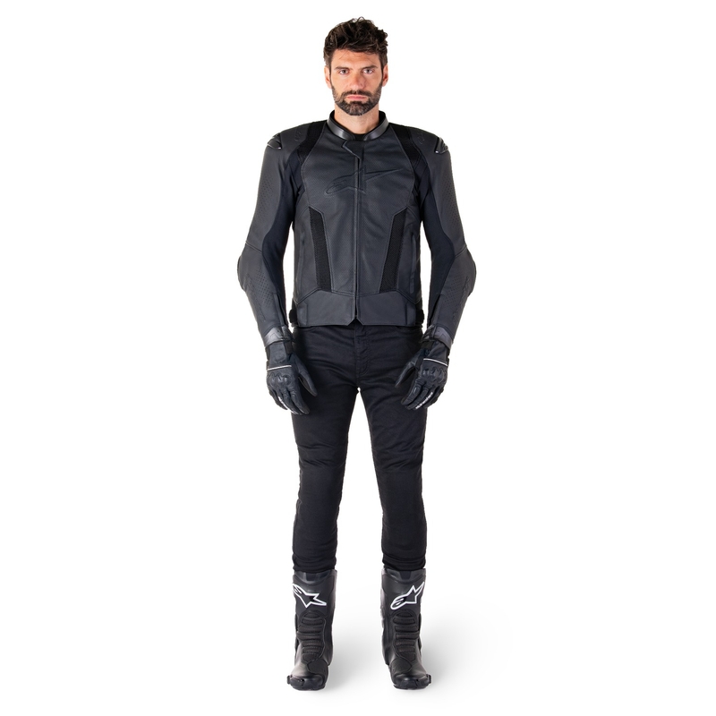 Geacă moto din piele Alpinestars Missile 3 Airflow negru-negru