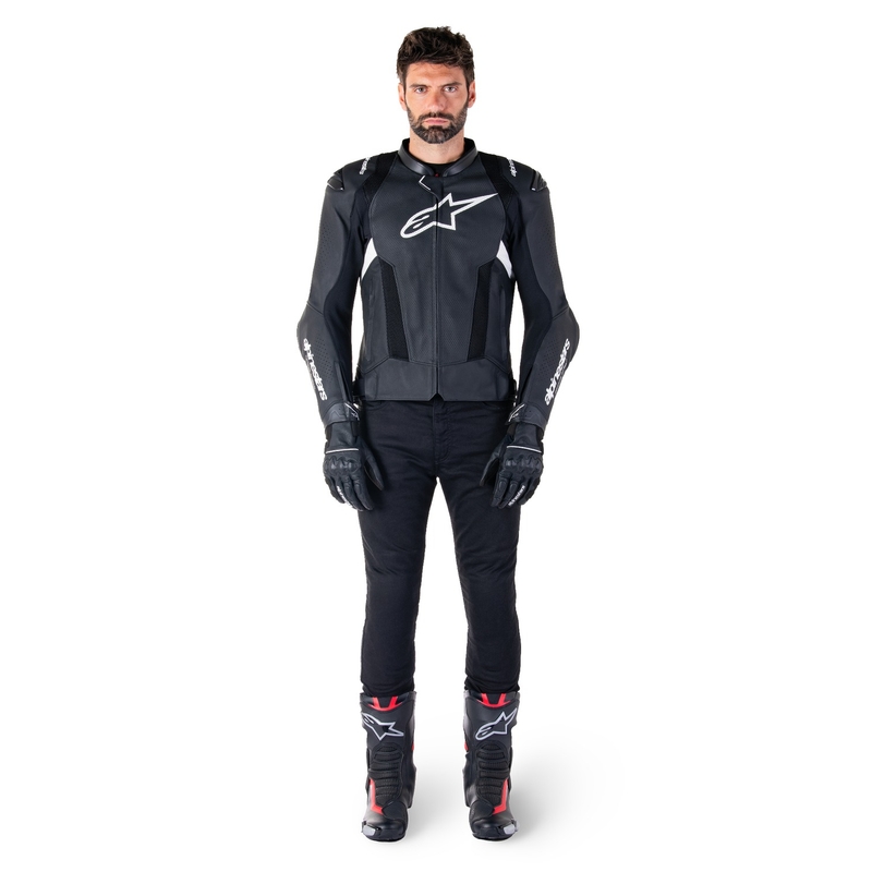Geacă din piele moto Alpinestars Missile 3 Airflow negru-alb