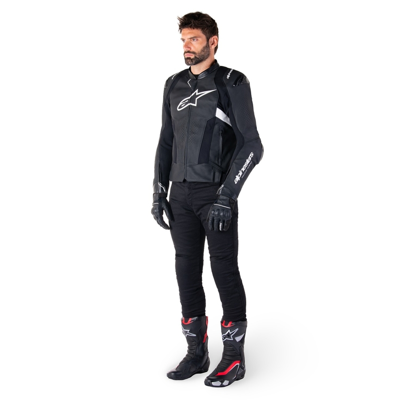 Geacă din piele moto Alpinestars Missile 3 Airflow negru-alb