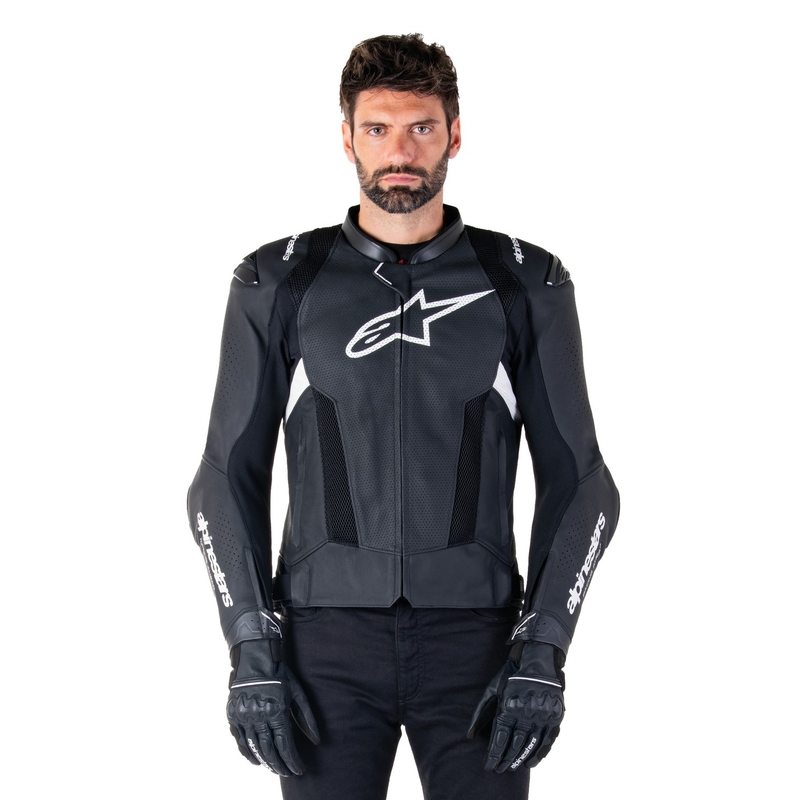 Geacă din piele moto Alpinestars Missile 3 Airflow negru-alb