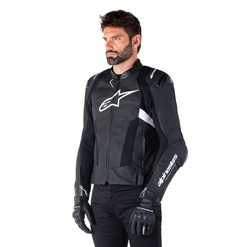 Geacă din piele moto Alpinestars Missile 3 Airflow negru-alb