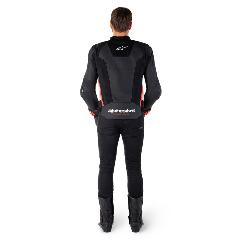Geacă din piele moto Alpinestars Missile 3 Airflow negru-alb-rosu fluo