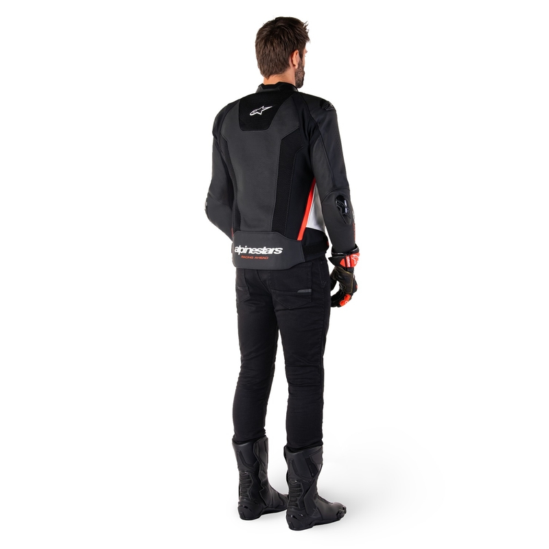 Geacă din piele moto Alpinestars Missile 3 Airflow negru-alb-rosu fluo