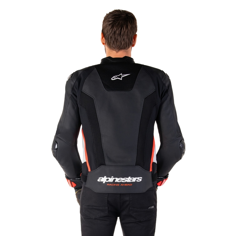 Geacă din piele moto Alpinestars Missile 3 Airflow negru-alb-rosu fluo
