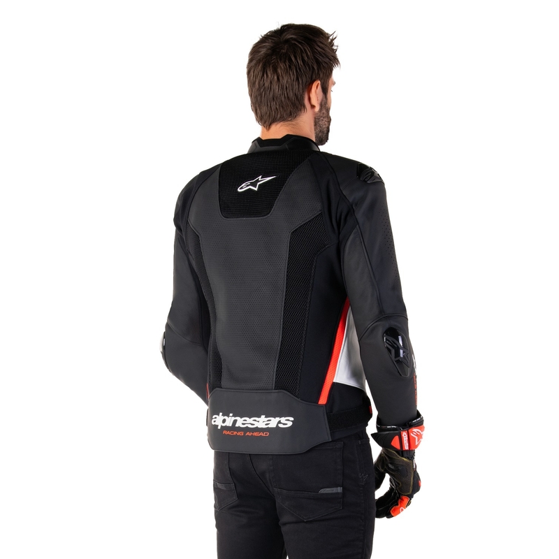 Geacă din piele moto Alpinestars Missile 3 Airflow negru-alb-rosu fluo