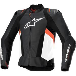 Geacă din piele moto Alpinestars Missile 3 Airflow negru-alb-rosu fluo