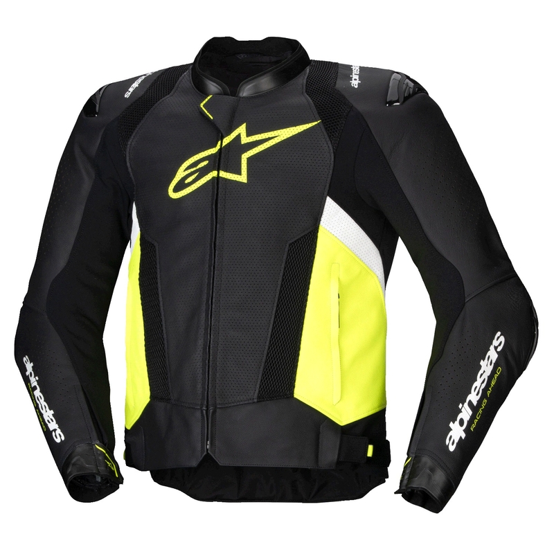 Geacă din piele moto Alpinestars Missile 3 Airflow negru-galben fluo-alb