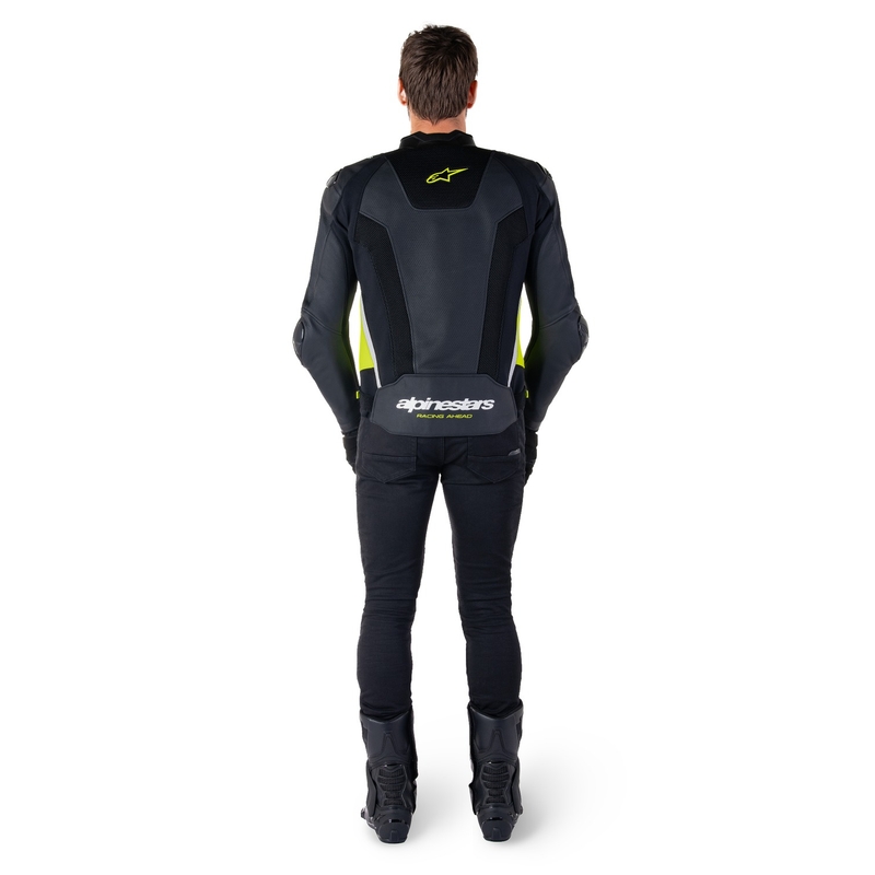 Geacă din piele moto Alpinestars Missile 3 Airflow negru-galben fluo-alb