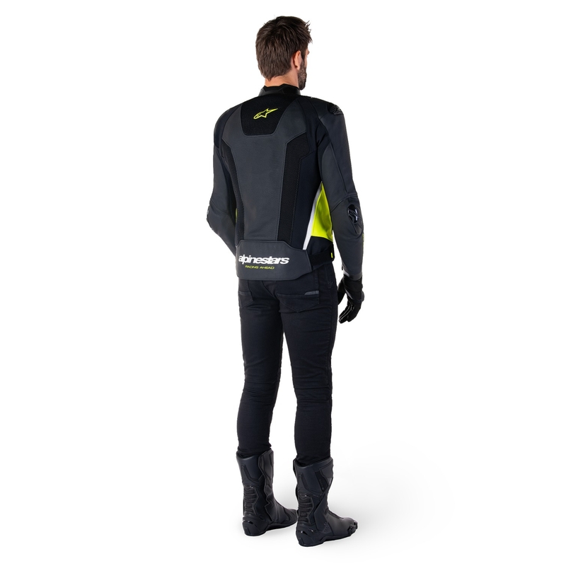 Geacă din piele moto Alpinestars Missile 3 Airflow negru-galben fluo-alb