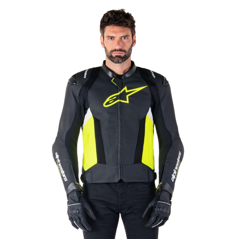 Geacă din piele moto Alpinestars Missile 3 Airflow negru-galben fluo-alb