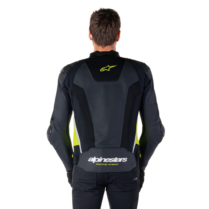 Geacă din piele moto Alpinestars Missile 3 Airflow negru-galben fluo-alb