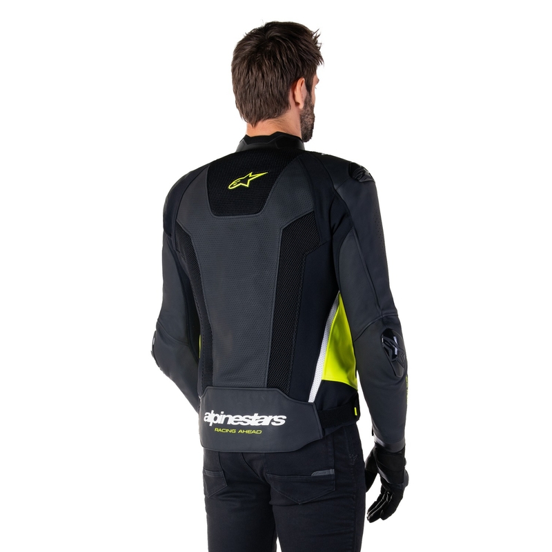 Geacă din piele moto Alpinestars Missile 3 Airflow negru-galben fluo-alb