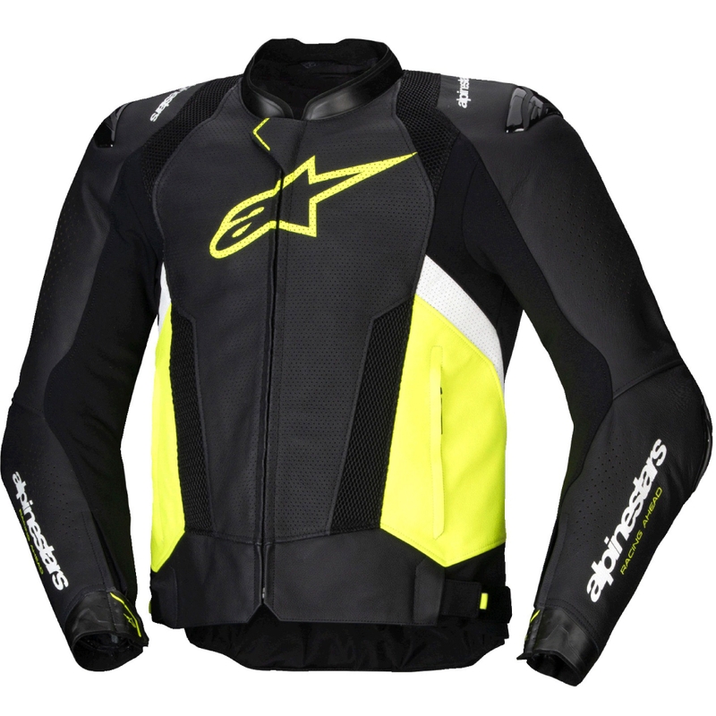 Geacă din piele moto Alpinestars Missile 3 Airflow negru-galben fluo-alb