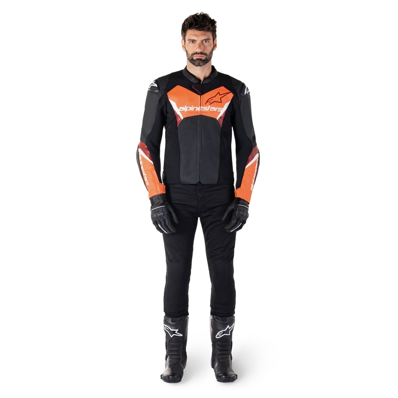 Geaca de piele moto Alpinestars Faster 3 negru-rosu fluo