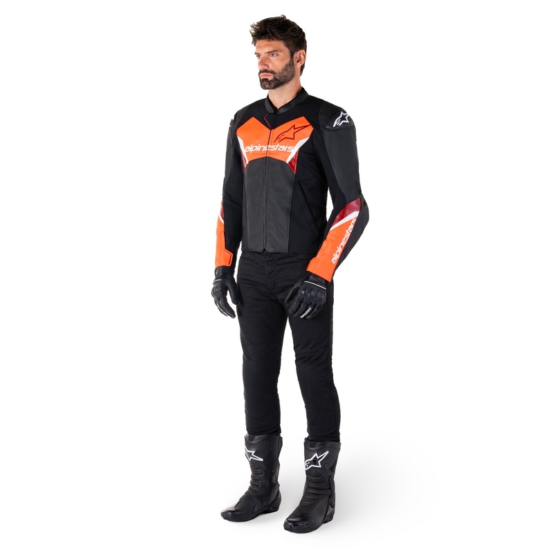 Geaca de piele moto Alpinestars Faster 3 negru-rosu fluo
