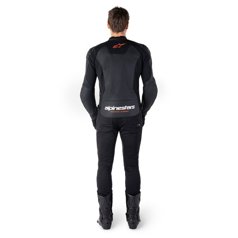 Geaca de piele moto Alpinestars Faster 3 negru-rosu fluo