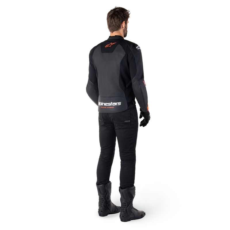 Geaca de piele moto Alpinestars Faster 3 negru-rosu fluo