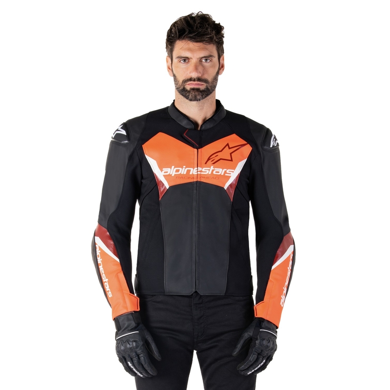 Geaca de piele moto Alpinestars Faster 3 negru-rosu fluo