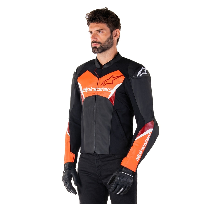 Geaca de piele moto Alpinestars Faster 3 negru-rosu fluo