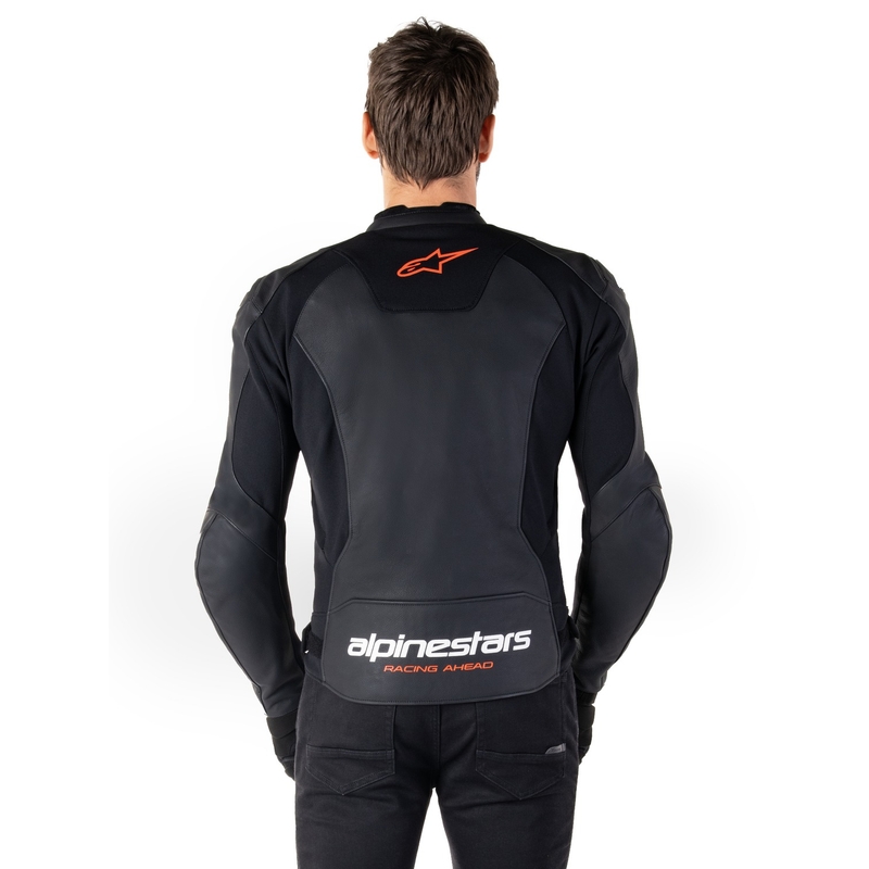 Geaca de piele moto Alpinestars Faster 3 negru-rosu fluo