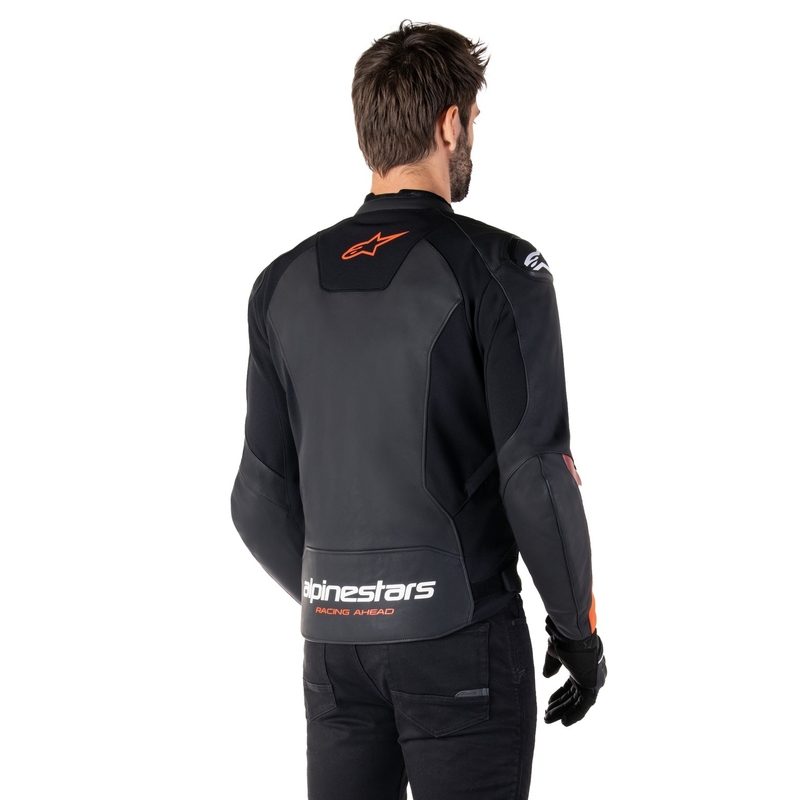 Geaca de piele moto Alpinestars Faster 3 negru-rosu fluo