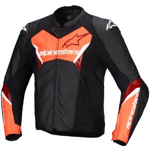 Geaca de piele moto Alpinestars Faster 3 negru-rosu fluo