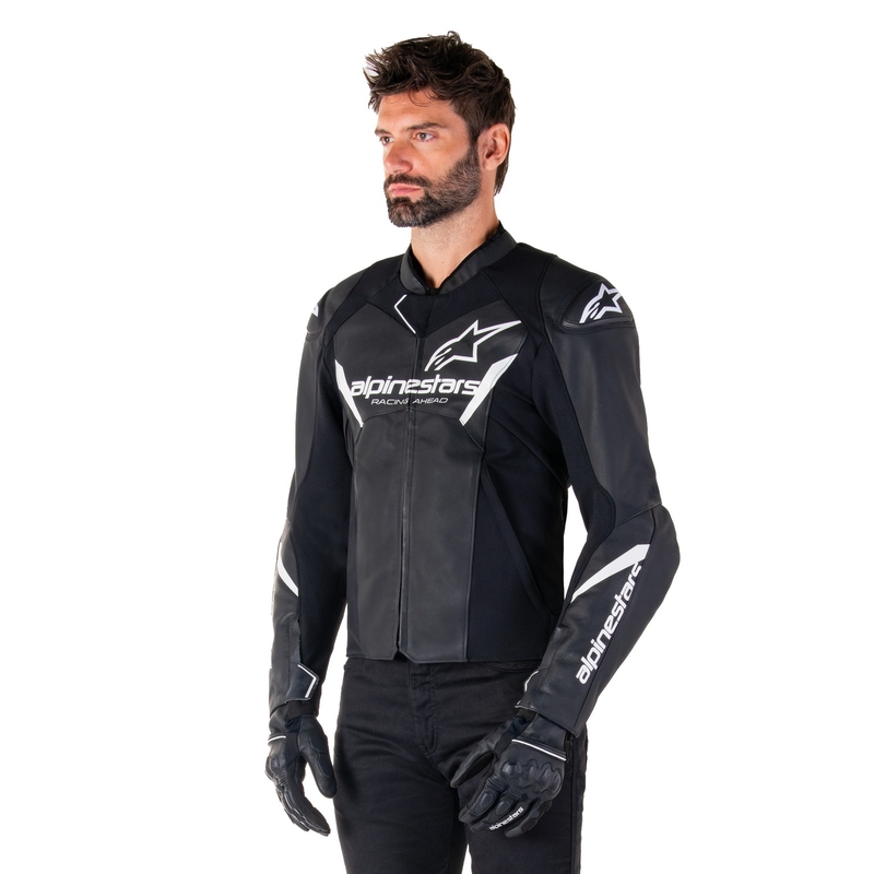 Geacă din piele moto Alpinestars Faster 3 negru-alb