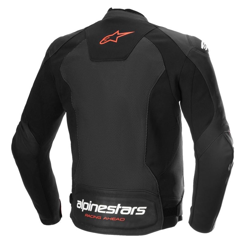 Geacă din piele moto Alpinestars Faster 3 Airflow negru-rosu fluo