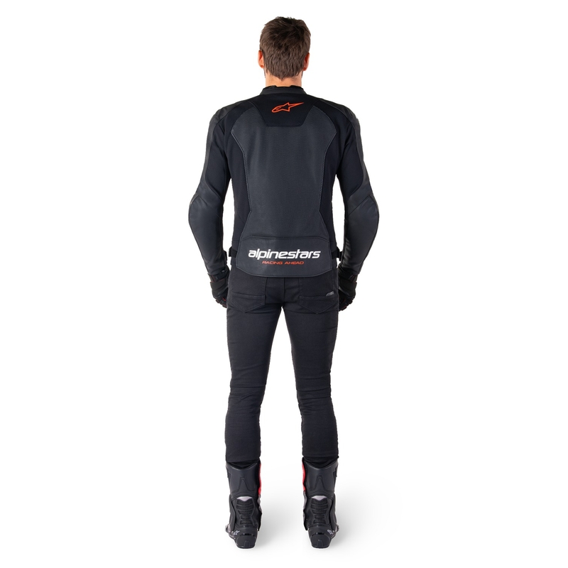Geacă din piele moto Alpinestars Faster 3 Airflow negru-rosu fluo