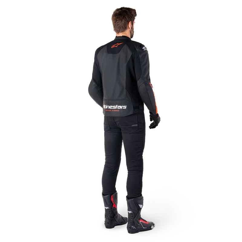 Geacă din piele moto Alpinestars Faster 3 Airflow negru-rosu fluo