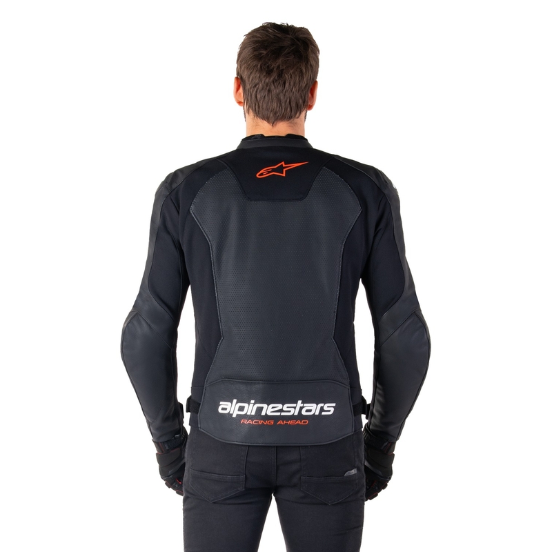 Geacă din piele moto Alpinestars Faster 3 Airflow negru-rosu fluo