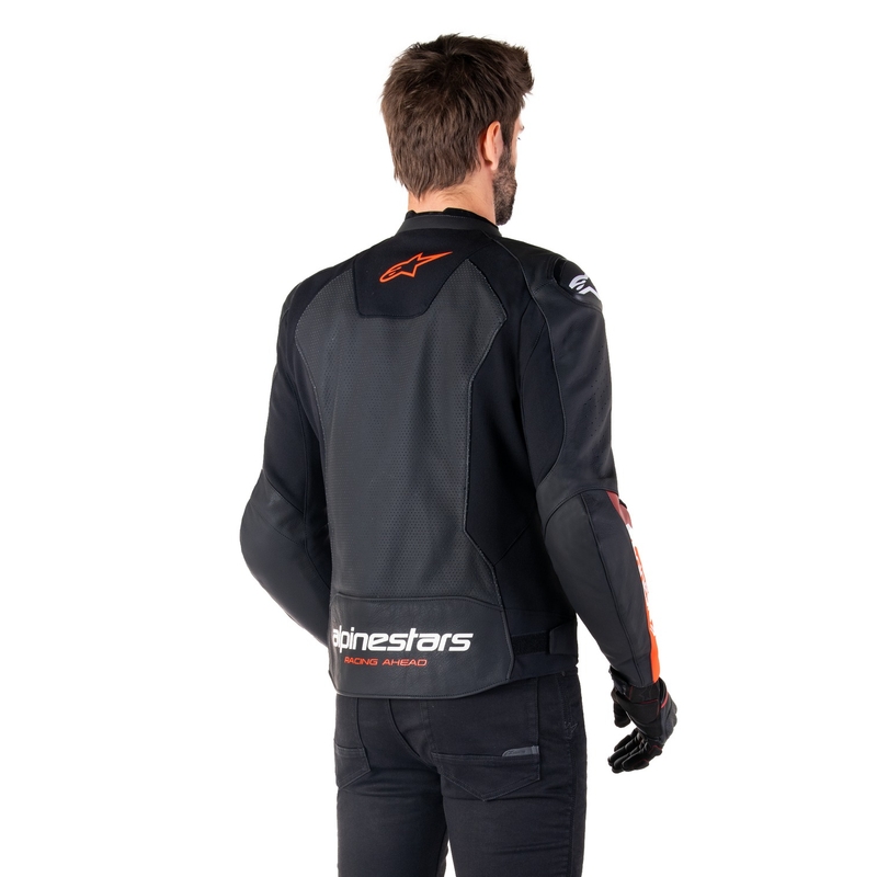 Geacă din piele moto Alpinestars Faster 3 Airflow negru-rosu fluo