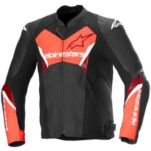 Geacă din piele moto Alpinestars Faster 3 Airflow negru-rosu fluo