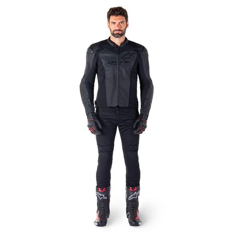 Geacă moto din piele Alpinestars Faster 3 Airflow negru-negru