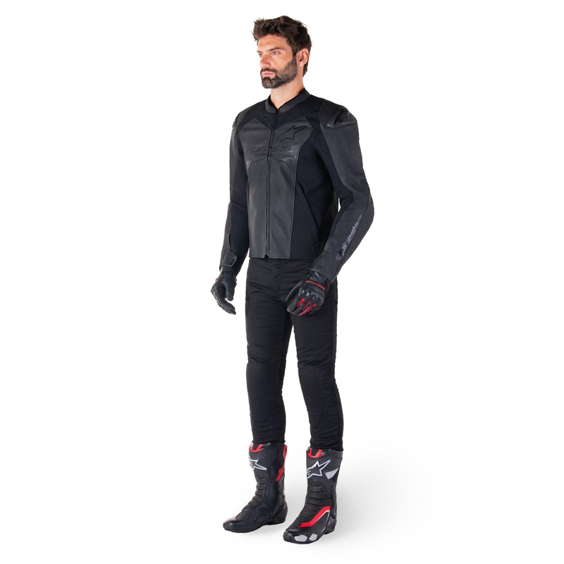 Geacă moto din piele Alpinestars Faster 3 Airflow negru-negru