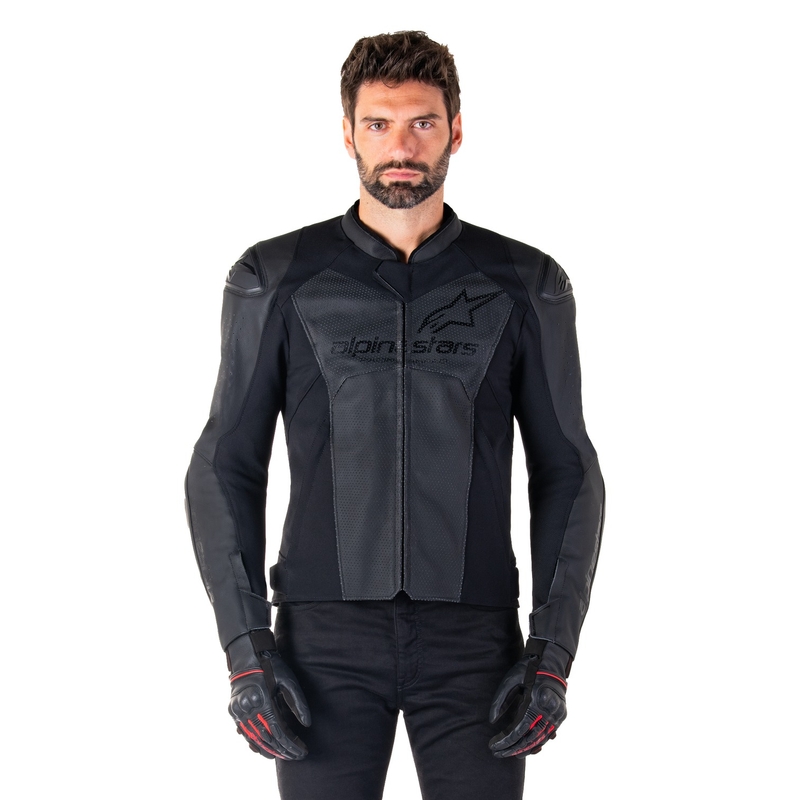Geacă moto din piele Alpinestars Faster 3 Airflow negru-negru