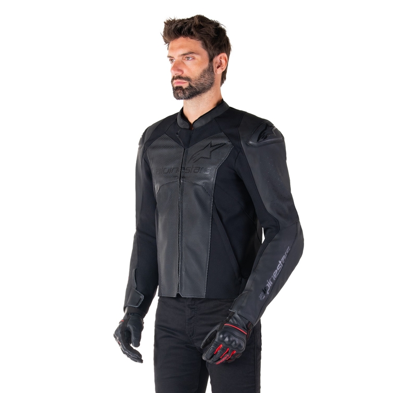 Geacă moto din piele Alpinestars Faster 3 Airflow negru-negru