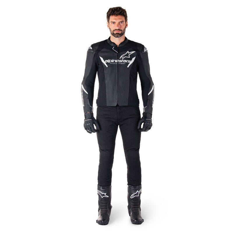 Geacă din piele moto Alpinestars Faster 3 Airflow negru-alb