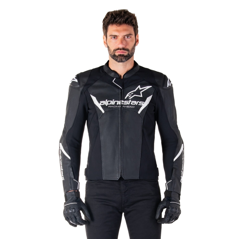 Geacă din piele moto Alpinestars Faster 3 Airflow negru-alb