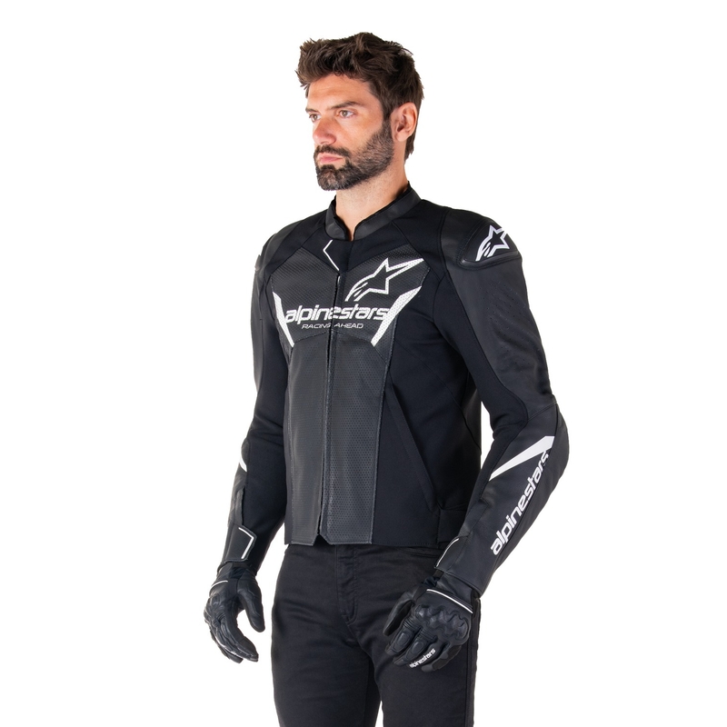 Geacă din piele moto Alpinestars Faster 3 Airflow negru-alb