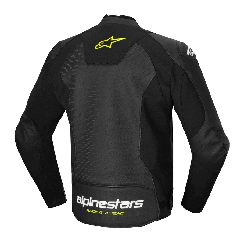 Geacă din piele moto Alpinestars Faster 3 Airflow negru-alb-galben
