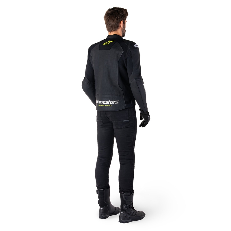 Geacă din piele moto Alpinestars Faster 3 Airflow negru-alb-galben