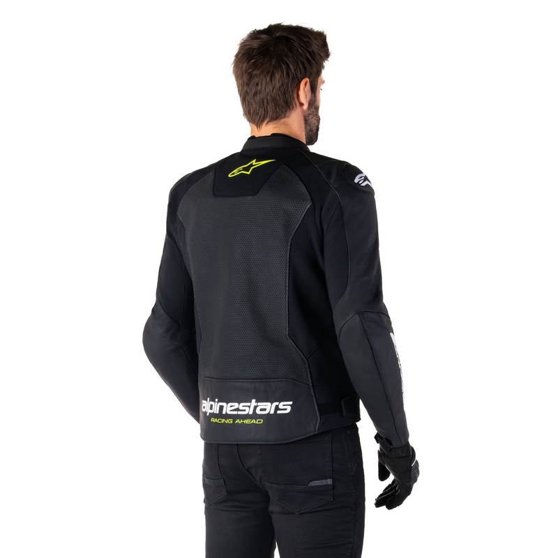 Geacă din piele moto Alpinestars Faster 3 Airflow negru-alb-galben