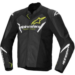 Geacă din piele moto Alpinestars Faster 3 Airflow negru-alb-galben