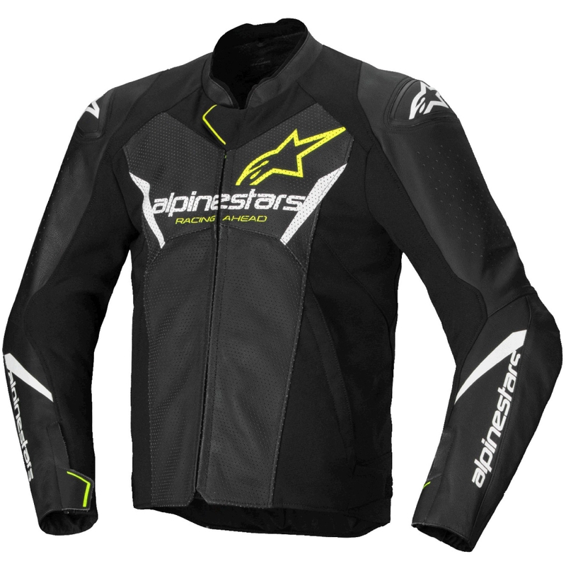 Geacă din piele moto Alpinestars Faster 3 Airflow negru-alb-galben
