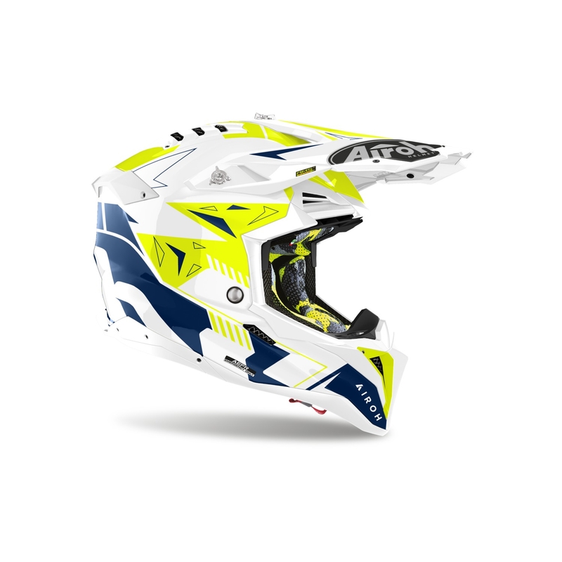 Casca motocross Airoh Aviator 3 Spin galben-albastru