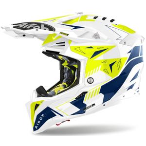 Casca motocross Airoh Aviator 3 Spin galben-albastru