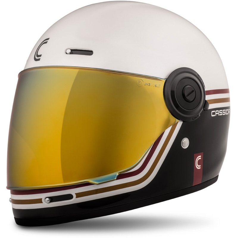 Cască de motociclist Cassida Fibre Super Hooligan Carat integrală alb-negru-roșu-auriu lichidare