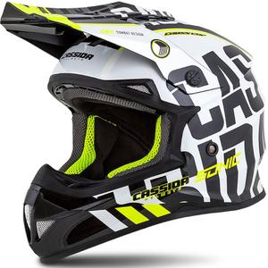 Cassida Cross Cup Sonic Motocross Casca negru-alb-alb-fluo galben